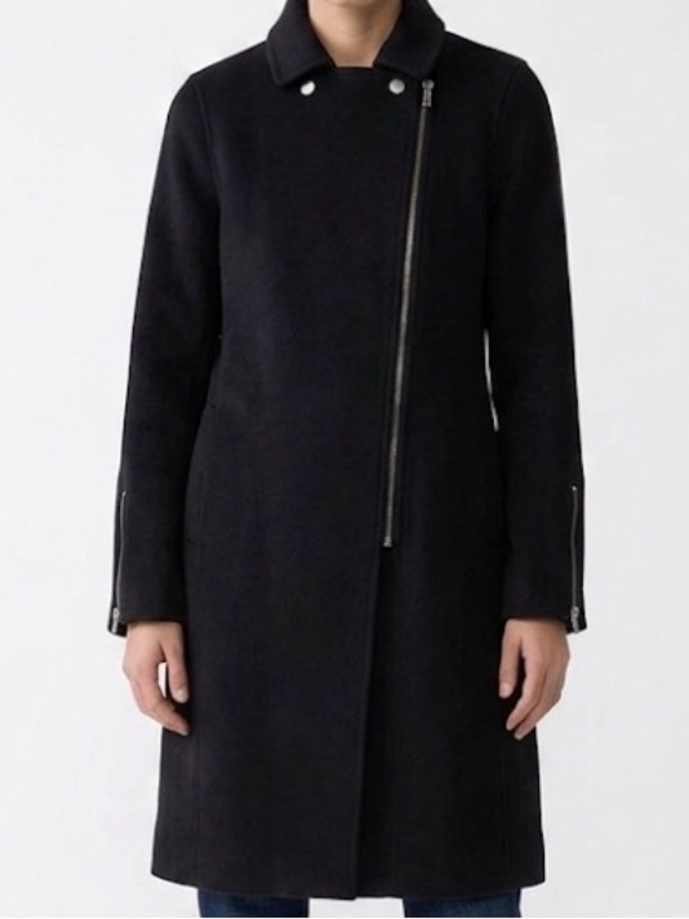 Belle & Bloom “Last Chance” Asymmetric Wool Blend Moto Coat - Black (Size L)